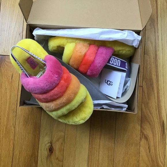UGG Shoes - UGG Rainbow Sandal Slide Slippers New in Box Fluff Yeah